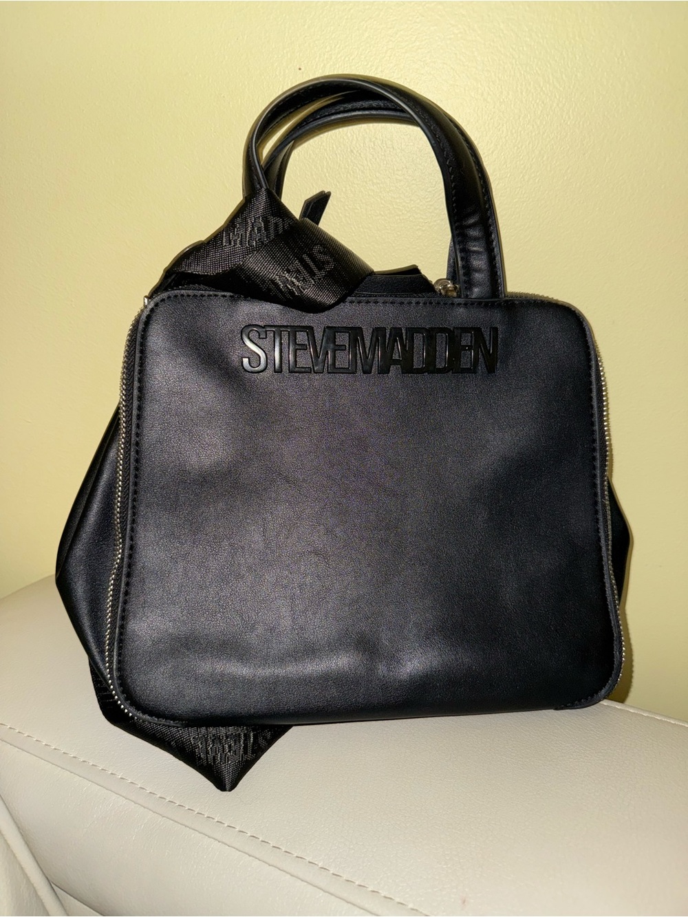 Steve Madden Black Faux-Leather Square Shoulder Bag